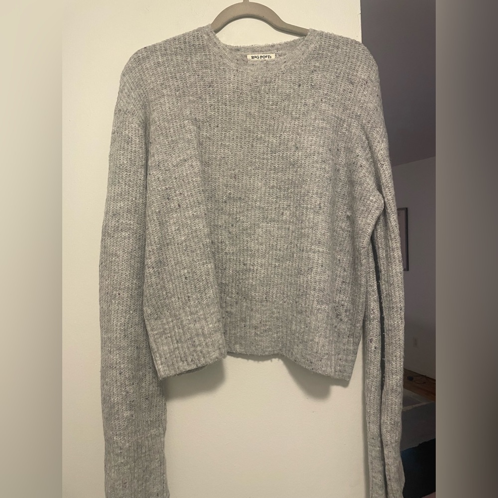 Rag Poet - Cool Light Grey Sweater with Blue and Purple Specks - M